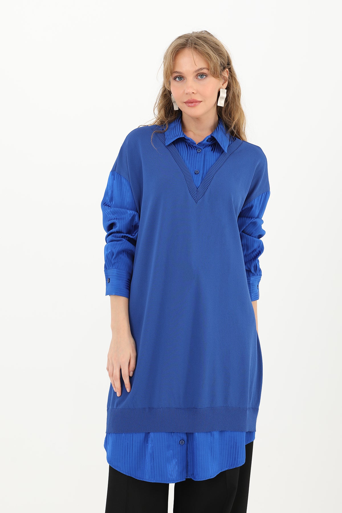 Kadın Gömlek Detaylı Tunik - 10578TUN - SAX BLUE