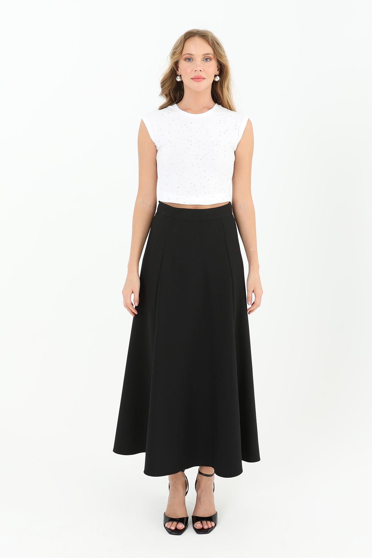 Kadın Fermuarlı Kloş Etek - 18201ETK - BLACK
