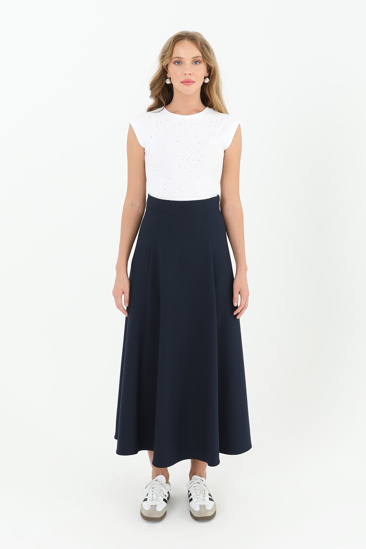 Kadın Fermuarlı Kloş Etek - 18201ETK - NAVY