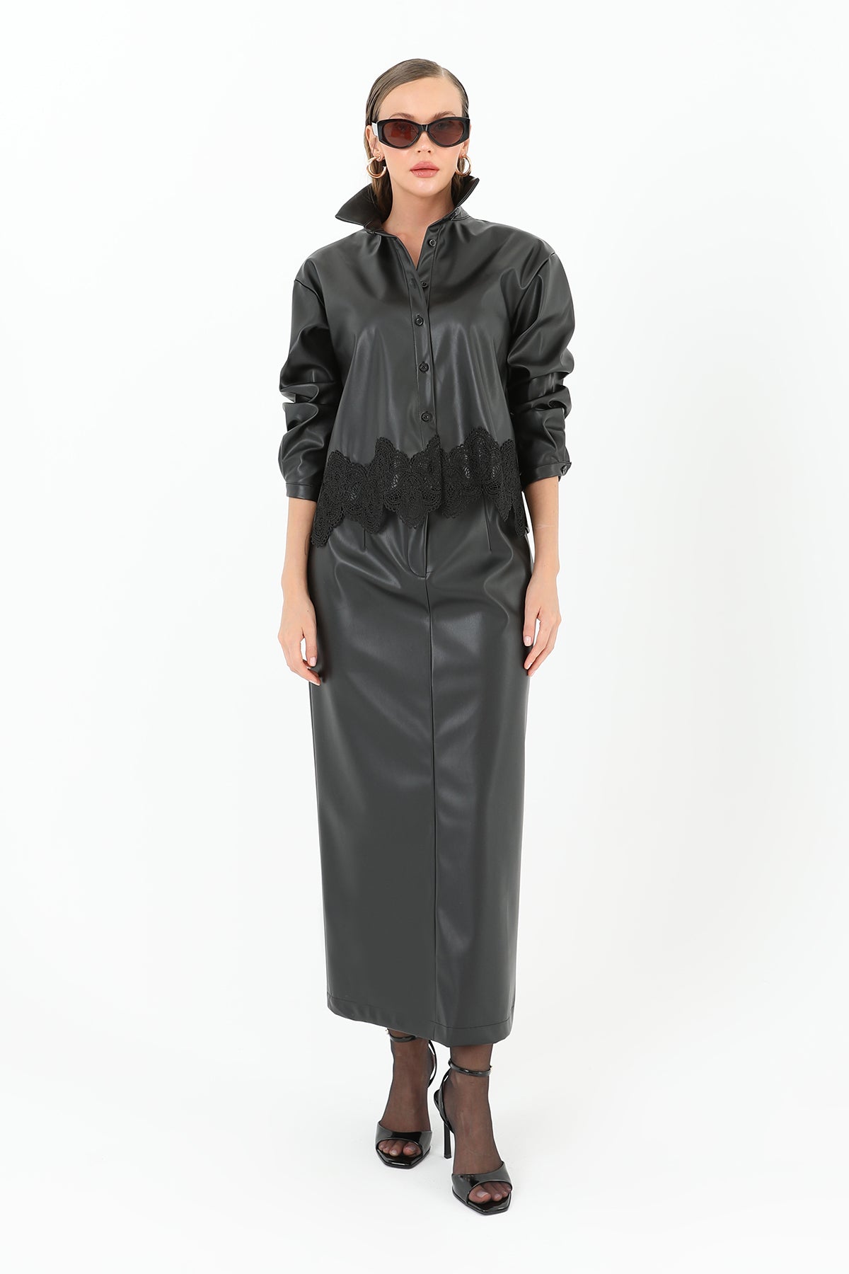 Women's Lace Hem Leather Shirt - 31970GML