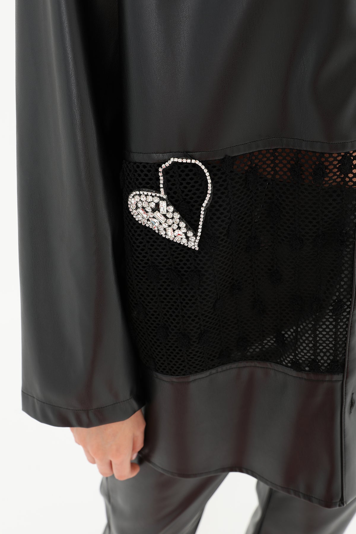 Women's Mesh Detailed Leather Shirt - 31971GML