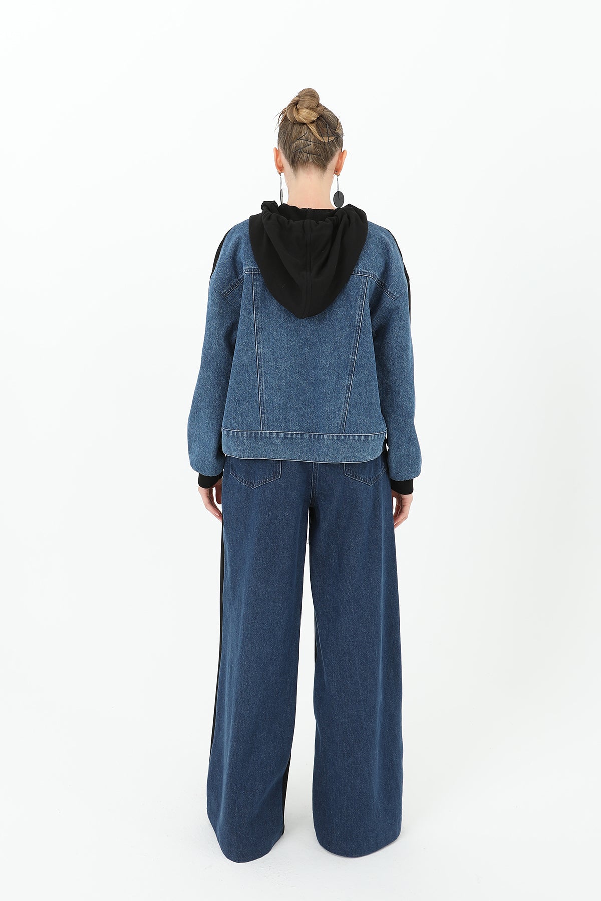 Women's Wide Leg Trousers with Denim Back and Knitwear Front - 31992PNT