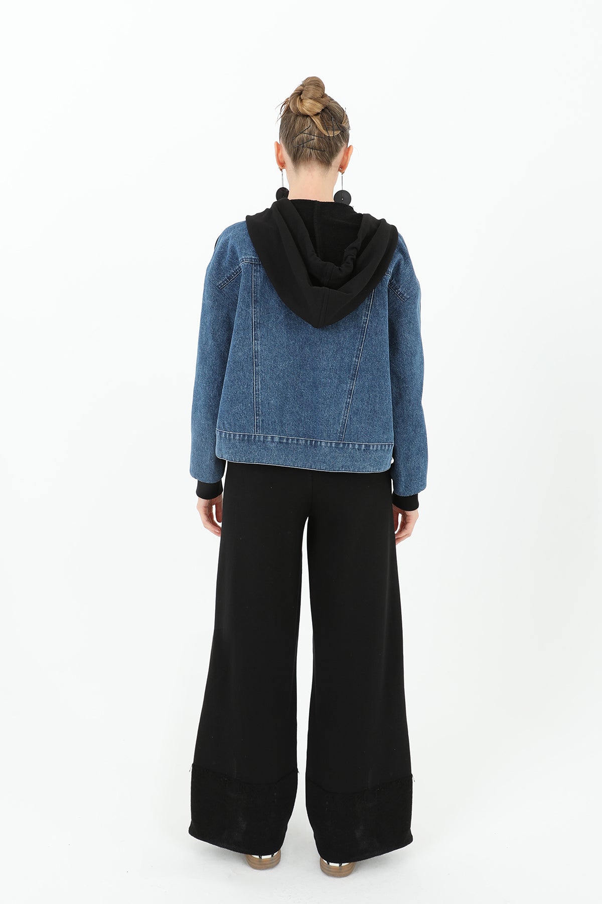 Kadın Paça Triko Detaylı Geniş Paça Kot Pantolon - 31994PNT