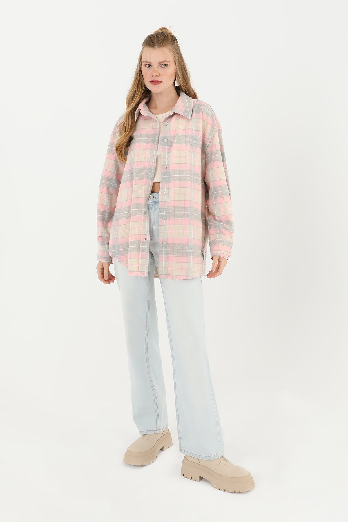 Women's Plaid Fringed Shirt - 32007GML