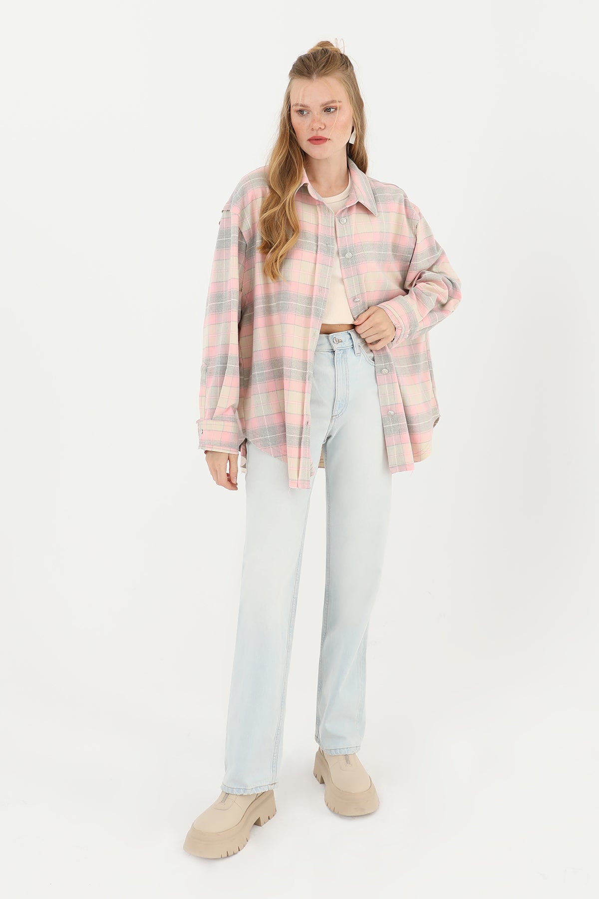 Women's Plaid Fringed Shirt - 32007GML