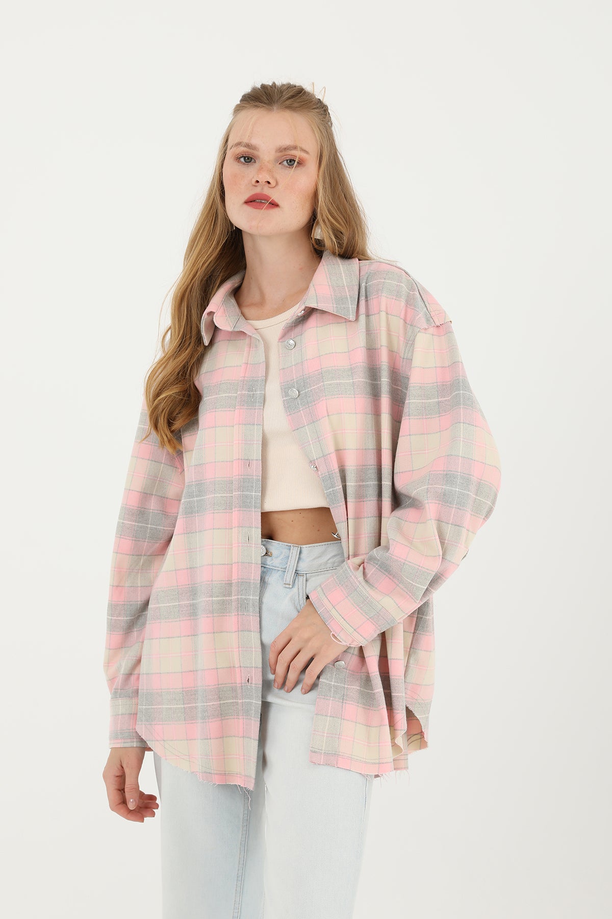 Women's Plaid Fringed Shirt - 32007GML