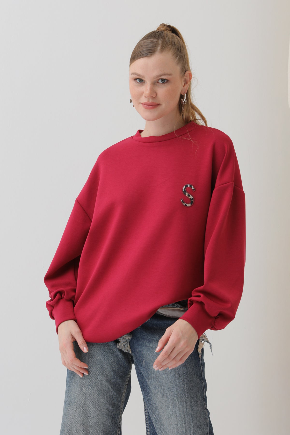 Kadın Arkası Leopar Detaylı Sweatshirt-32112SWT