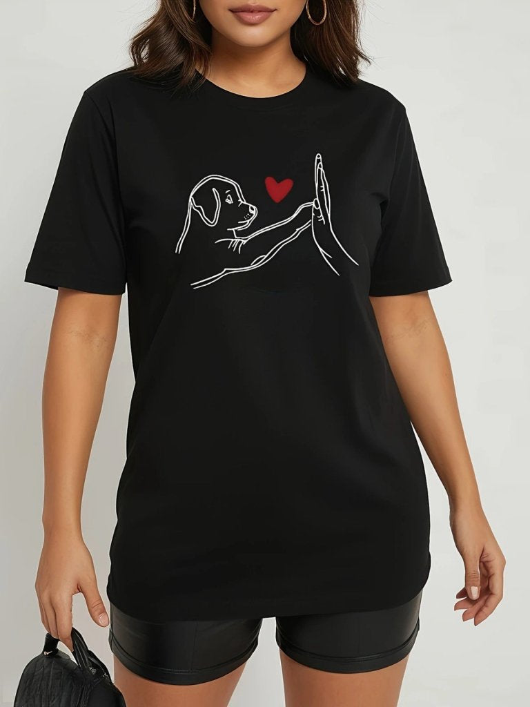Women's Short Sleeve Crew Neck Dog Print Viscose Blouse, 25184