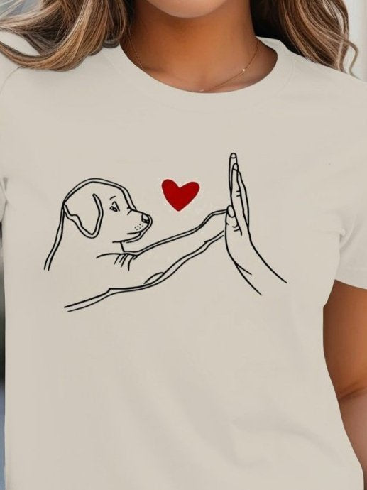 Kadın Kısa Kollu Bisiklet Yaka Köpek Baskılı Viskon Bluz , 25186