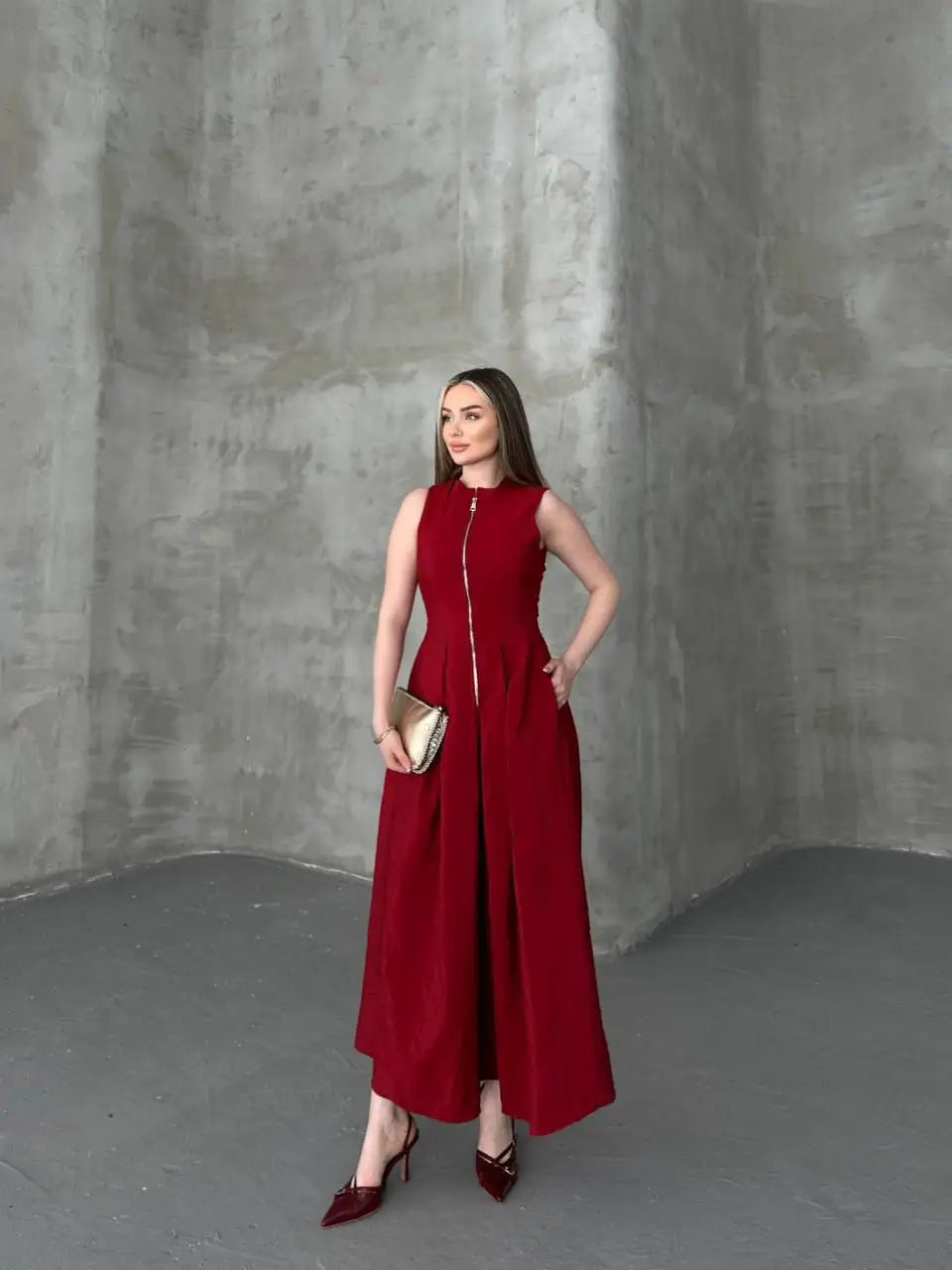 Fermuar Detay Kolsuz Elbise 2522