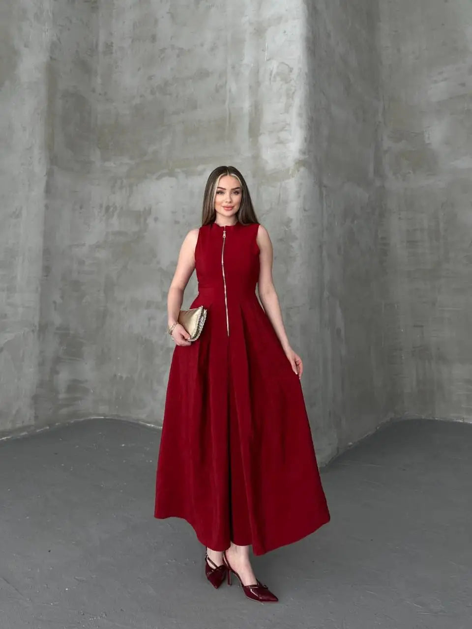 Fermuar Detay Kolsuz Elbise 2522