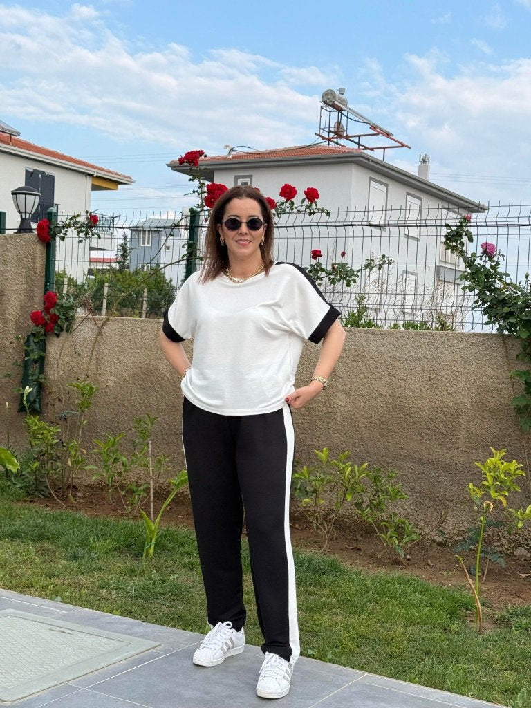 Kadın Kısa Kollu Modal Dokulu Kumaş Yanı şeritli Takım, 36152