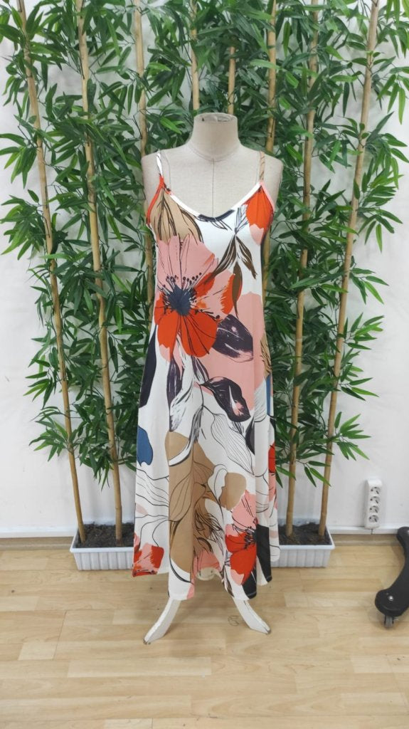 Women's Patterned Supima Dress with Wide Straps and V-Neck, 34080