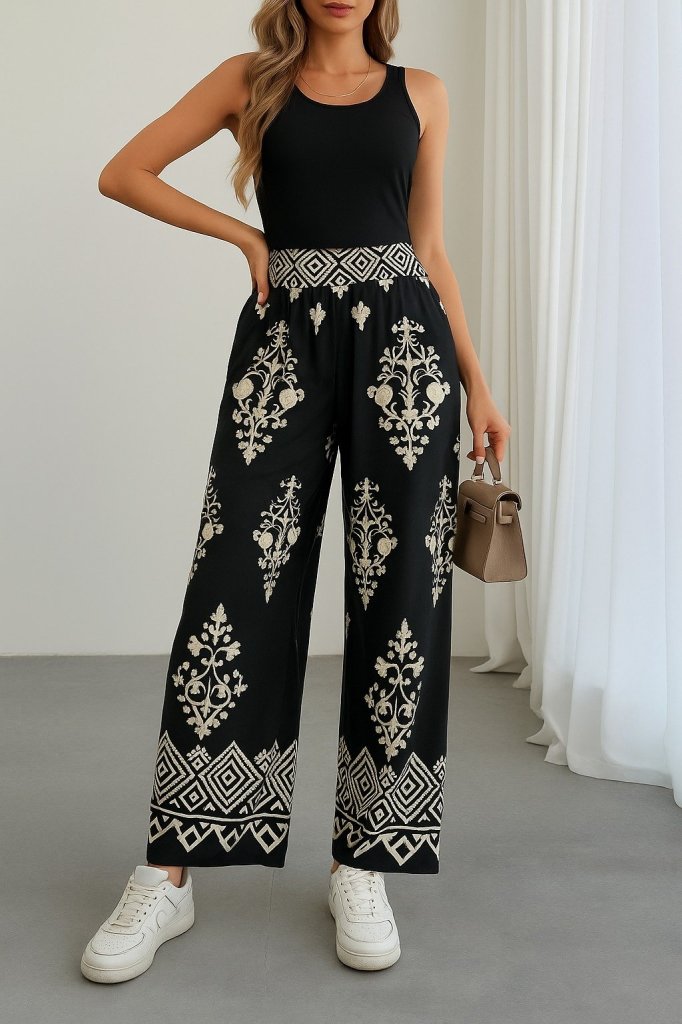 Women's High Waist Patterned Elasticated Suprem Trousers, 26665