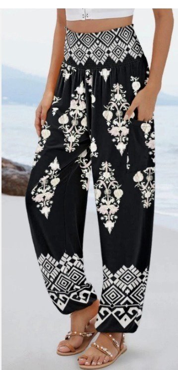 Women's High Waist Patterned Elasticated Suprem Trousers, 26665