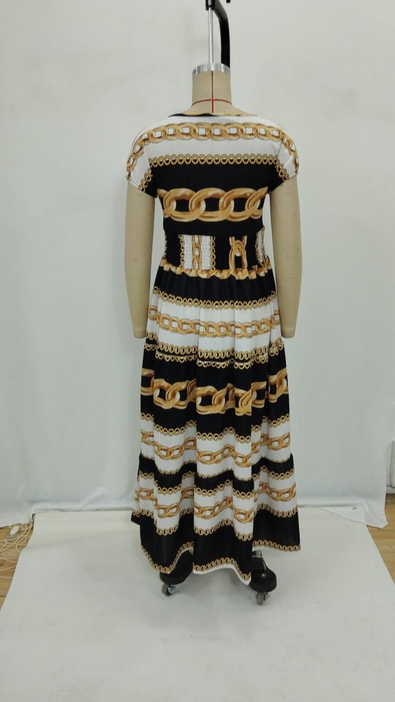 Women's Short-Sleeved Wrap-Around Neckline Elasticated Waist Supreme Maxi Dress, 25585
