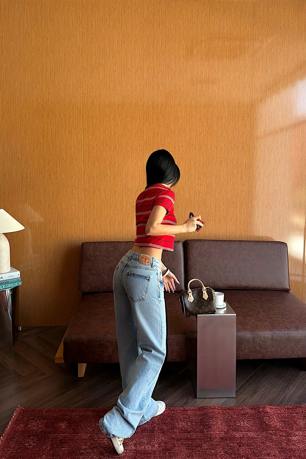 Kırmızı Çizgili Crop Top