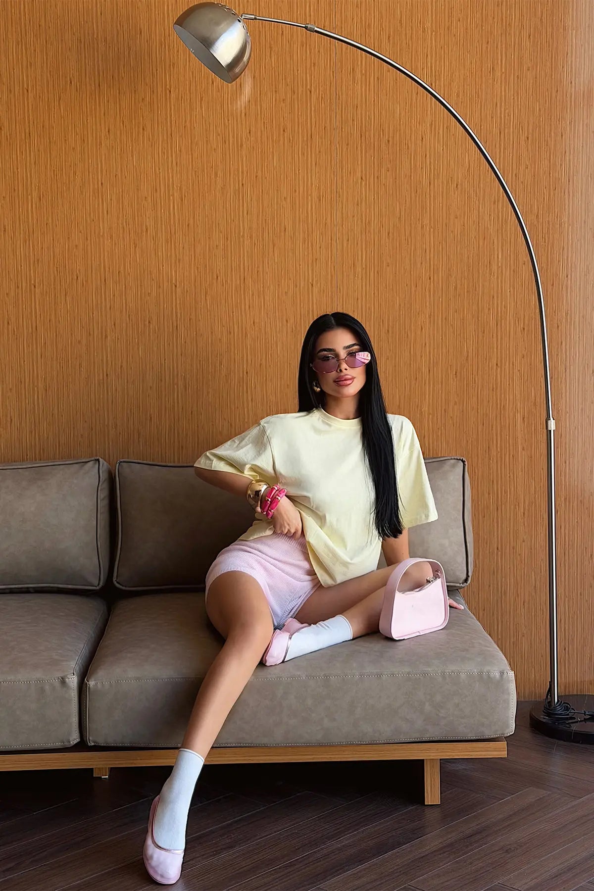 Sarı Baskılı Oversize Tişört