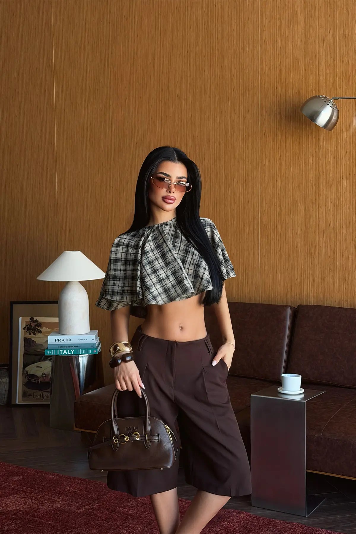 Bej Pötikareli Crop Top
