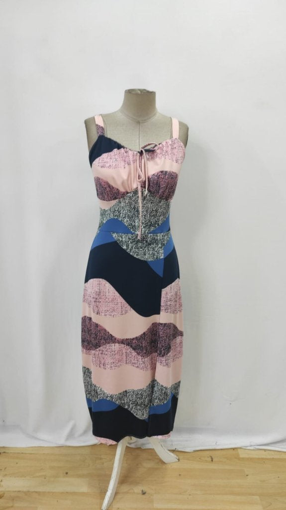 Kadın Askılı Geniş V Yakalı Sırttan Bağlamalı Yırtmaçlı Süprem Elbise , 25924