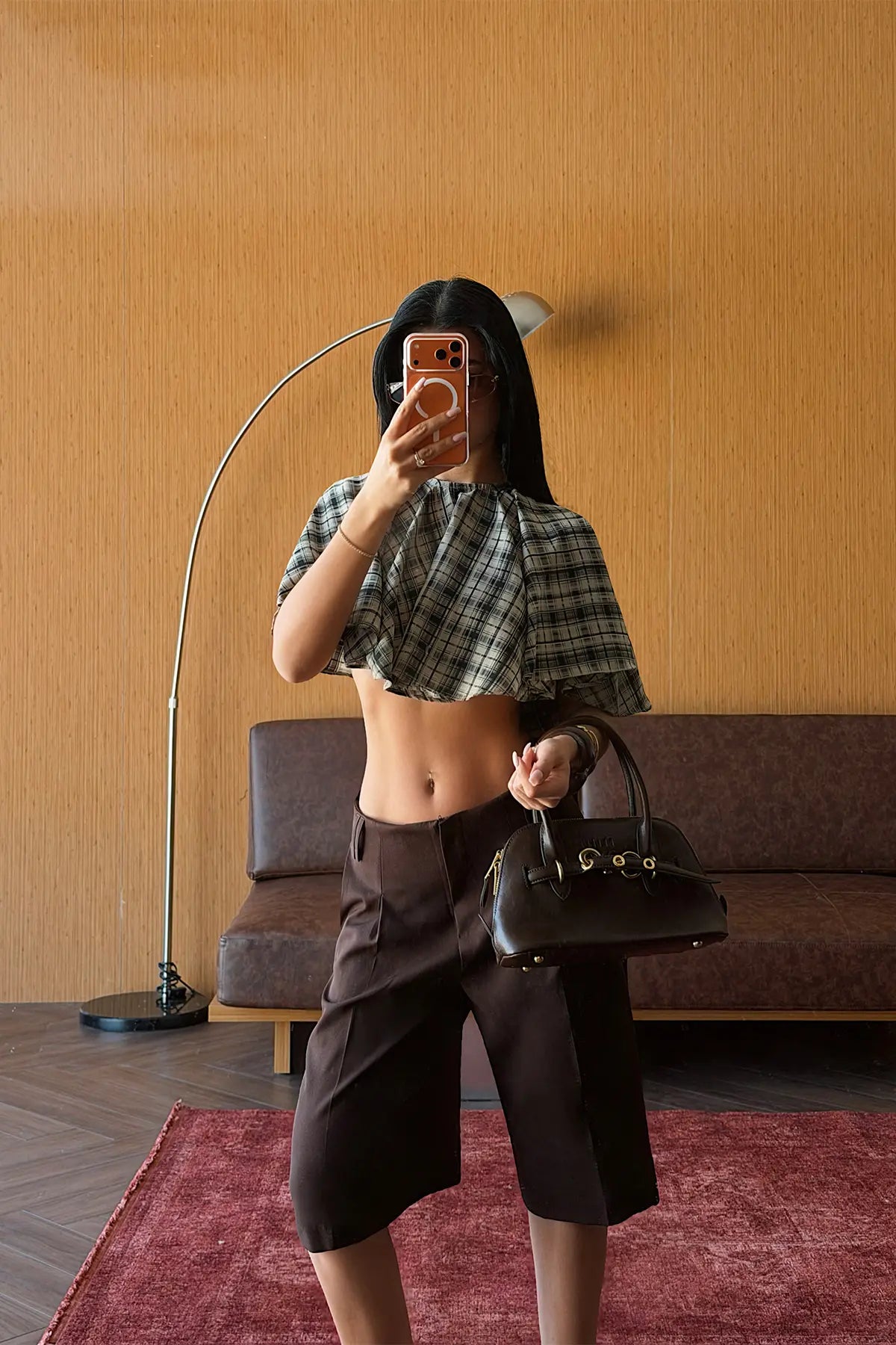 Bej Pötikareli Crop Top