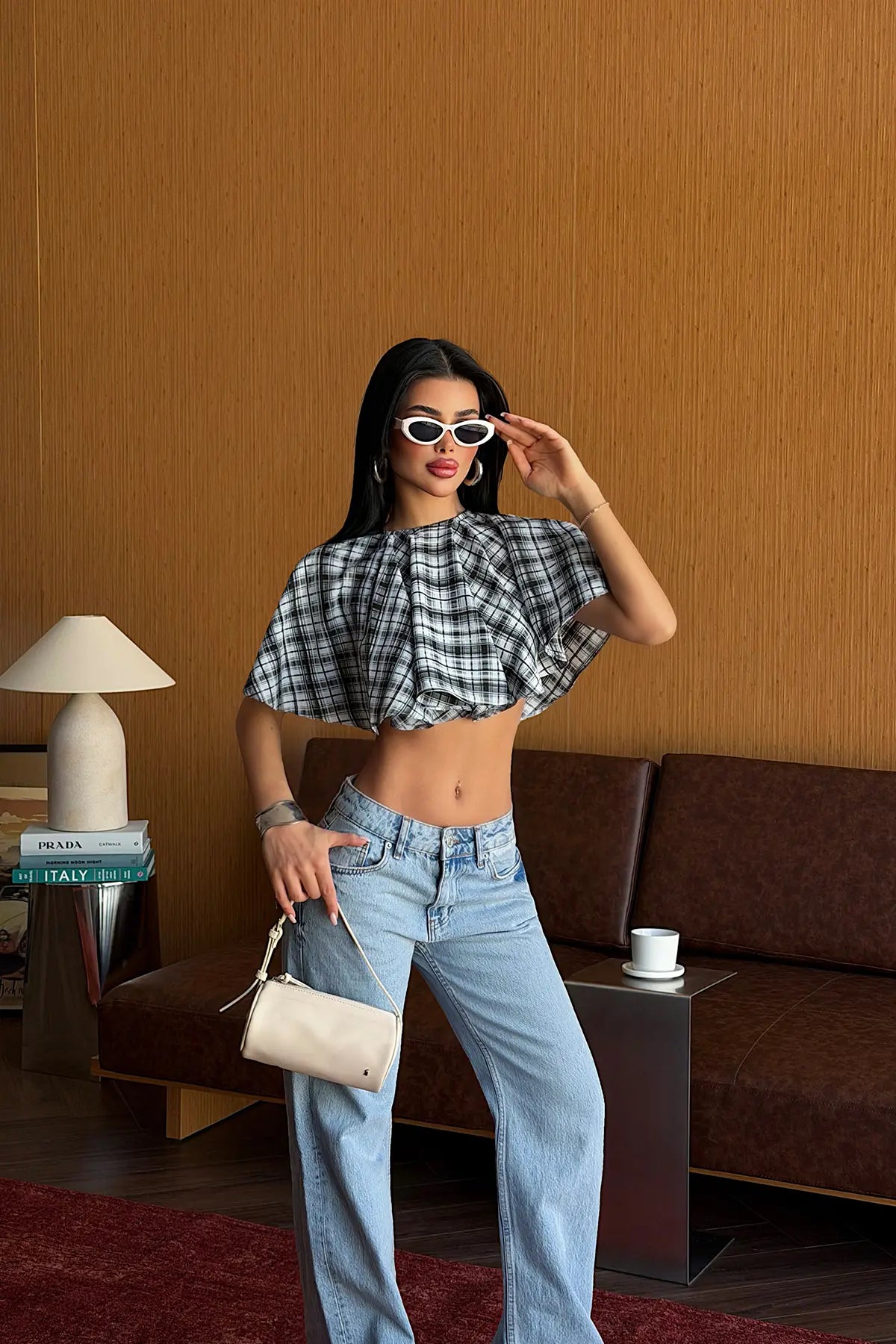 Bebe Mavisi Pötikareli Crop Top
