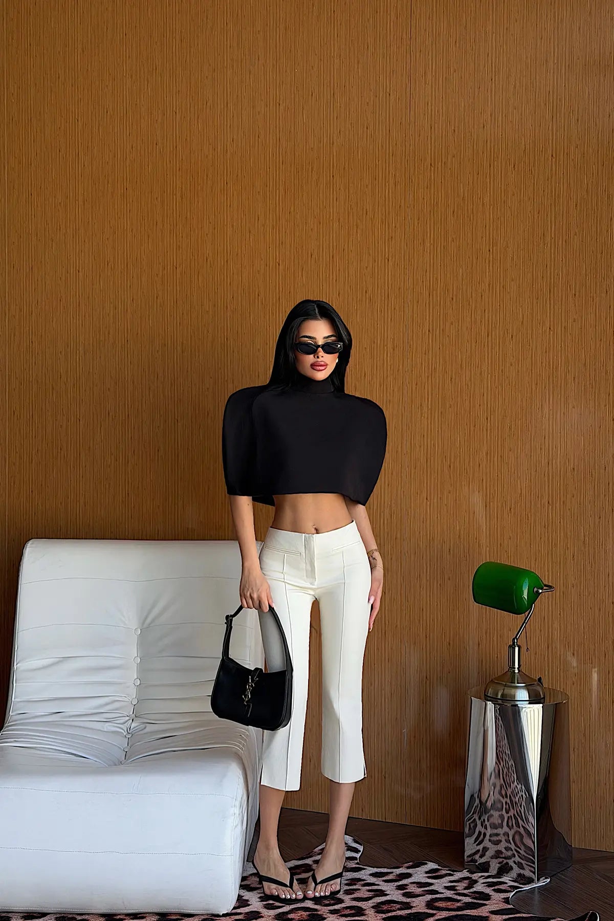 Siyah Fermuar Detay Crop Top