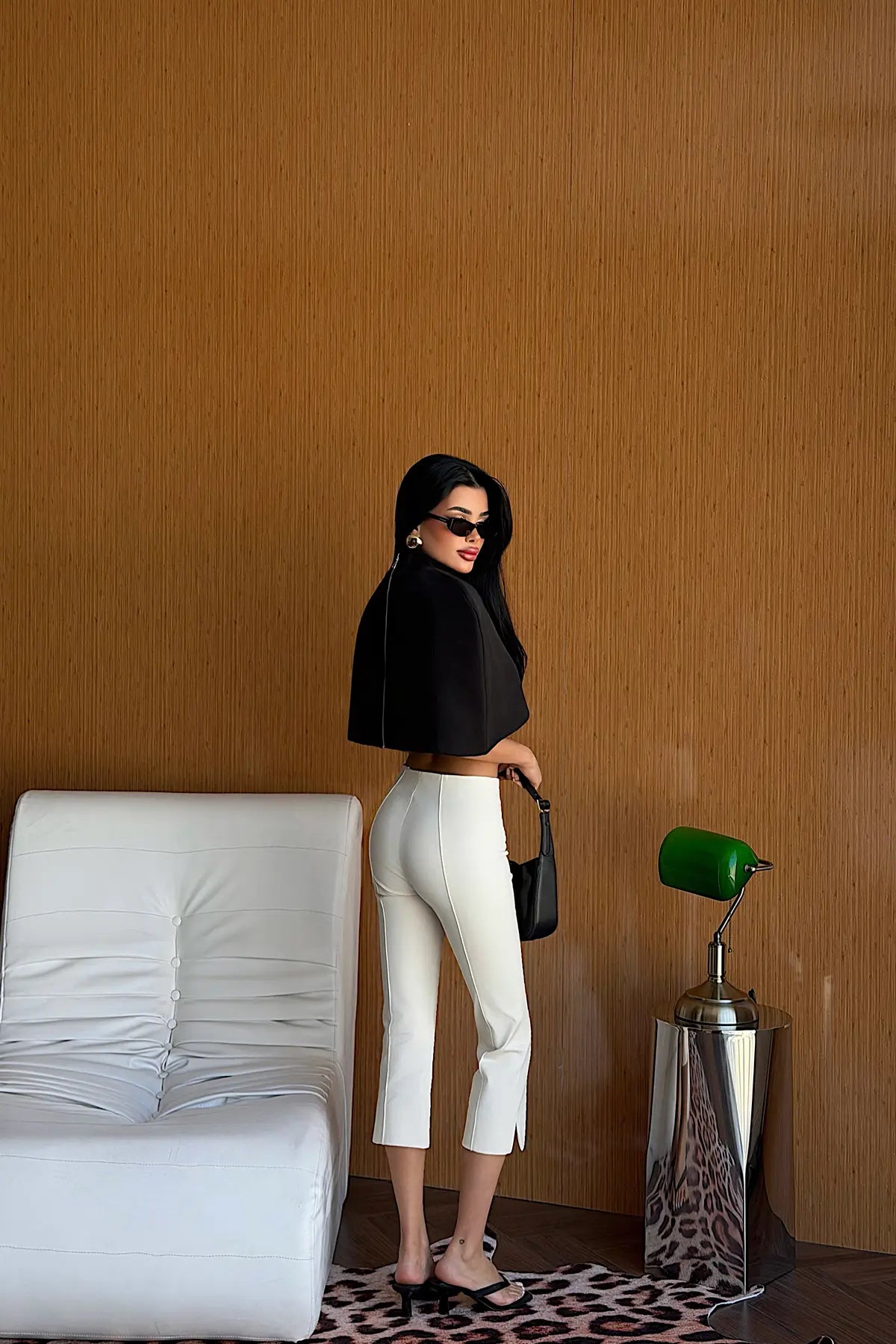 Siyah Fermuar Detay Crop Top
