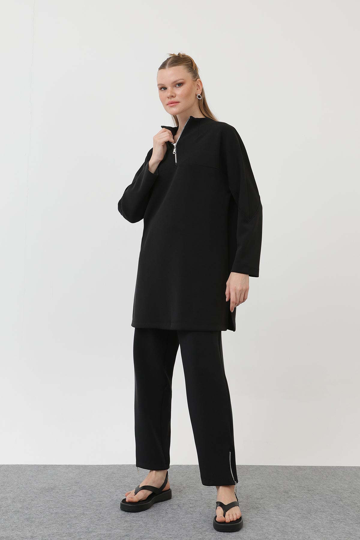 Kadın Önü Fermuar Detaylı Tunik - 10611TUN - BLACK