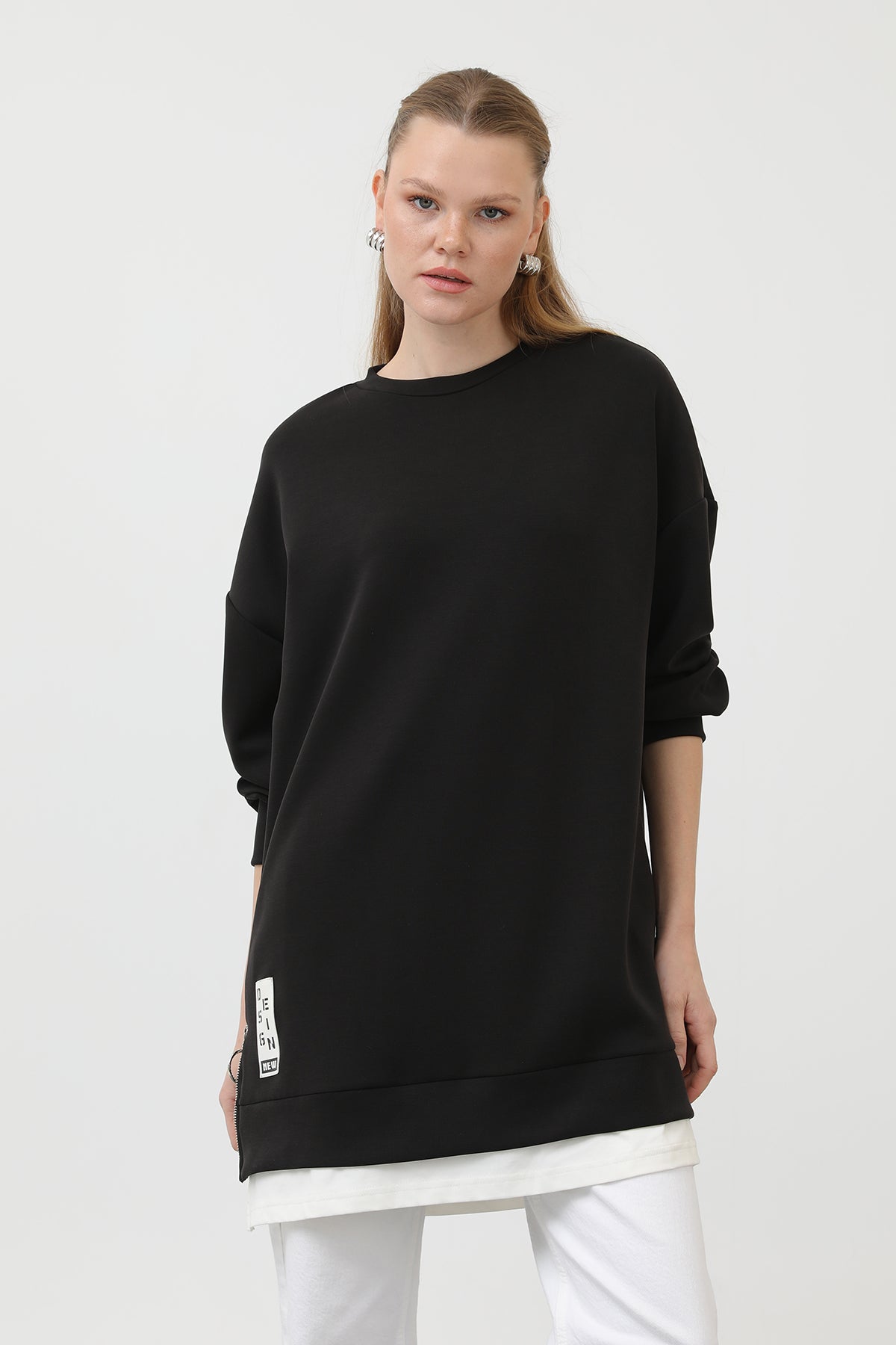 Kadın Önü Etiket Detaylı Tunik - 10613TUN - BLACK