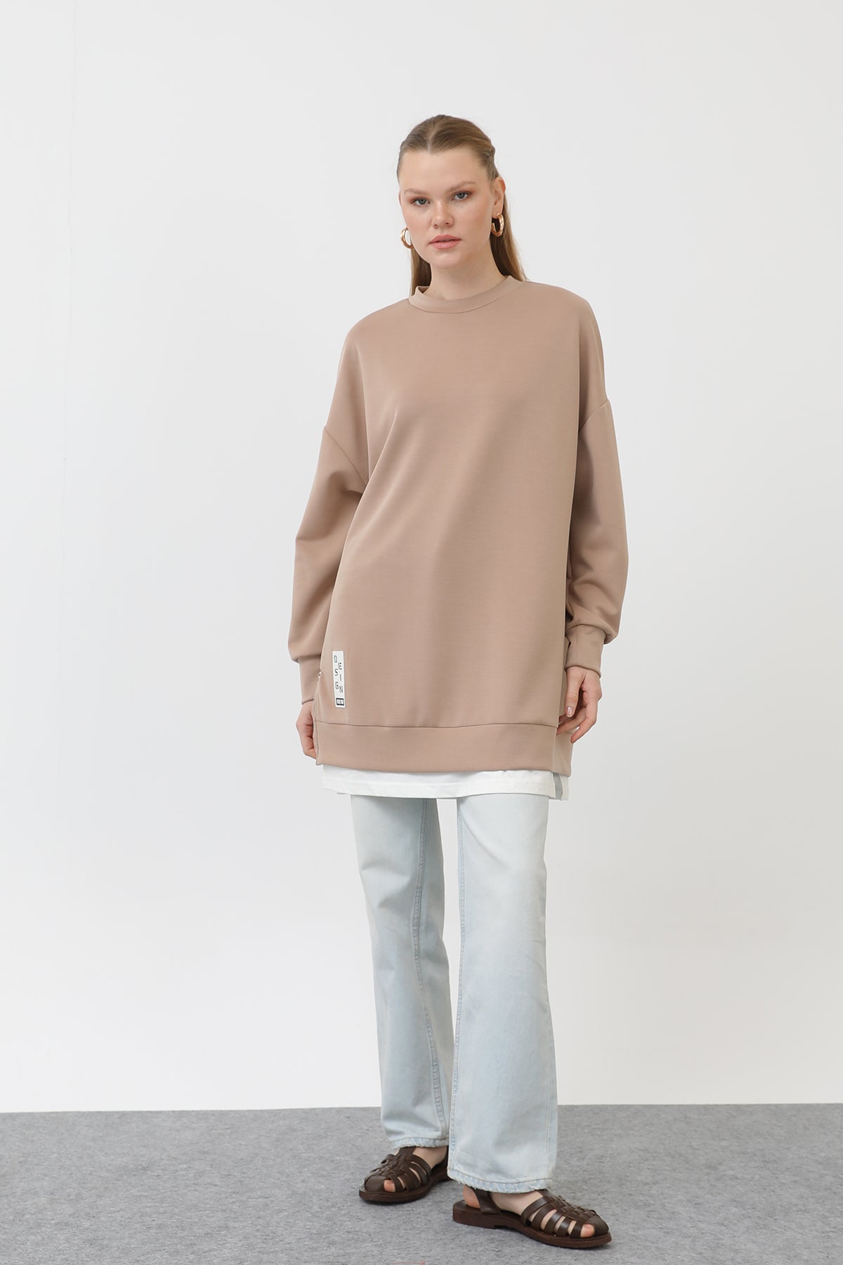 Kadın Önü Etiket Detaylı Tunik - 10613TUN - BEIGE