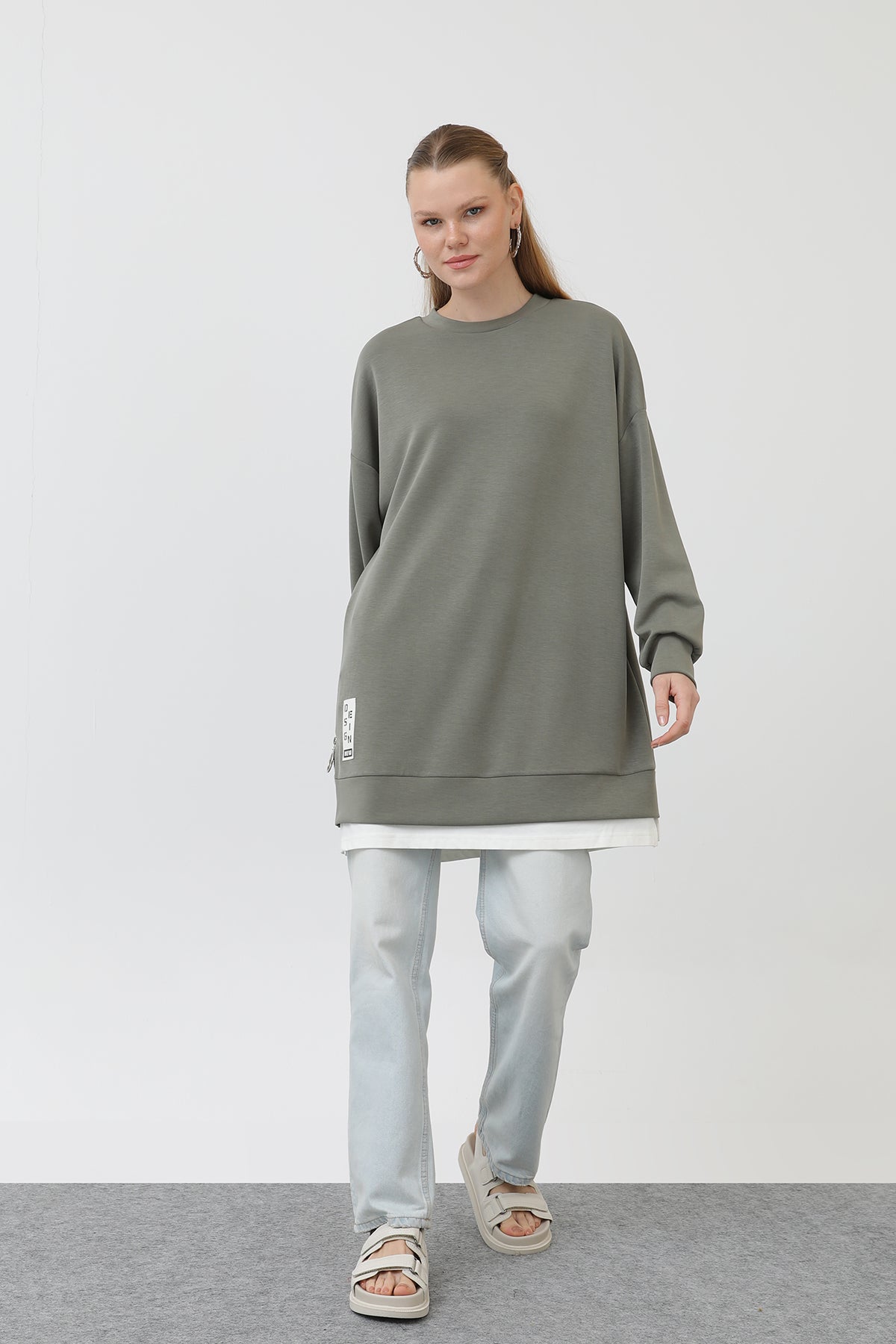 Kadın Önü Etiket Detaylı Tunik - 10613TUN - KHAKI