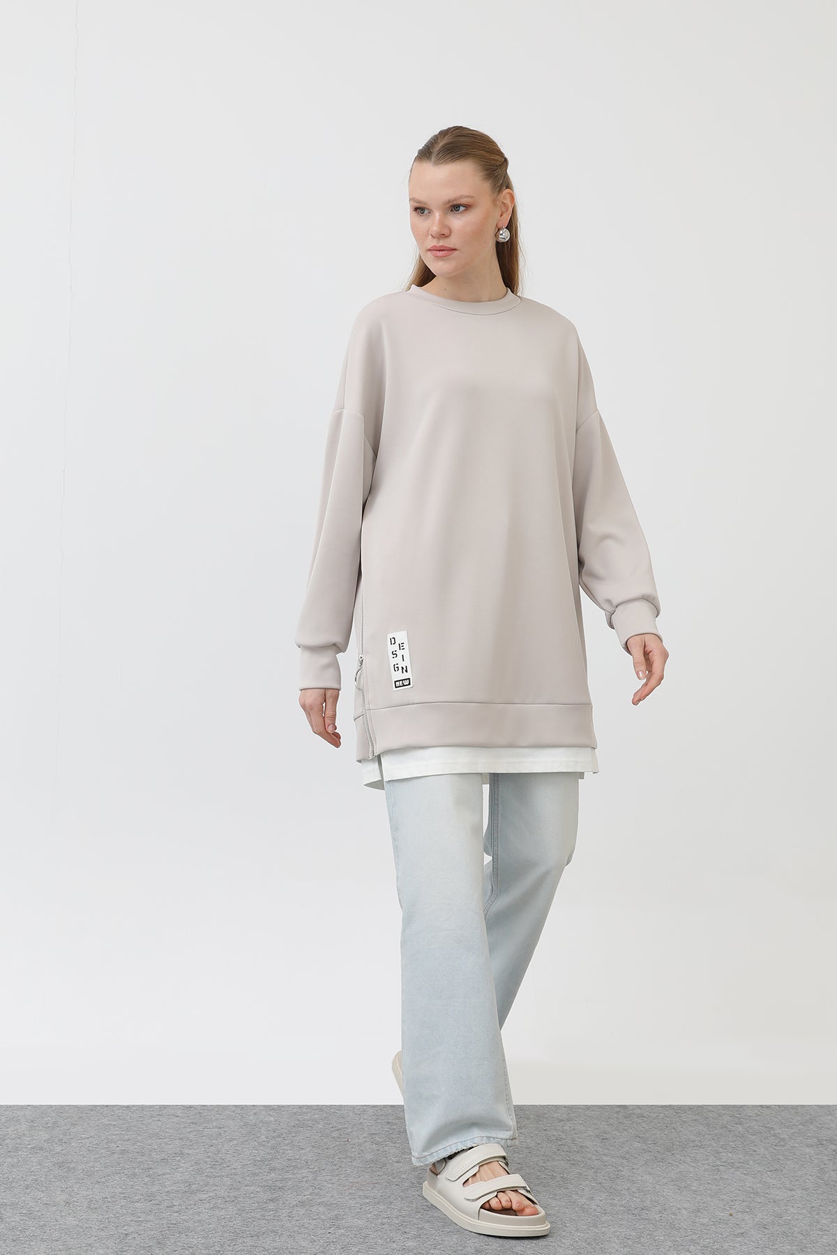 Kadın Önü Etiket Detaylı Tunik - 10613TUN - SAND BEIGE