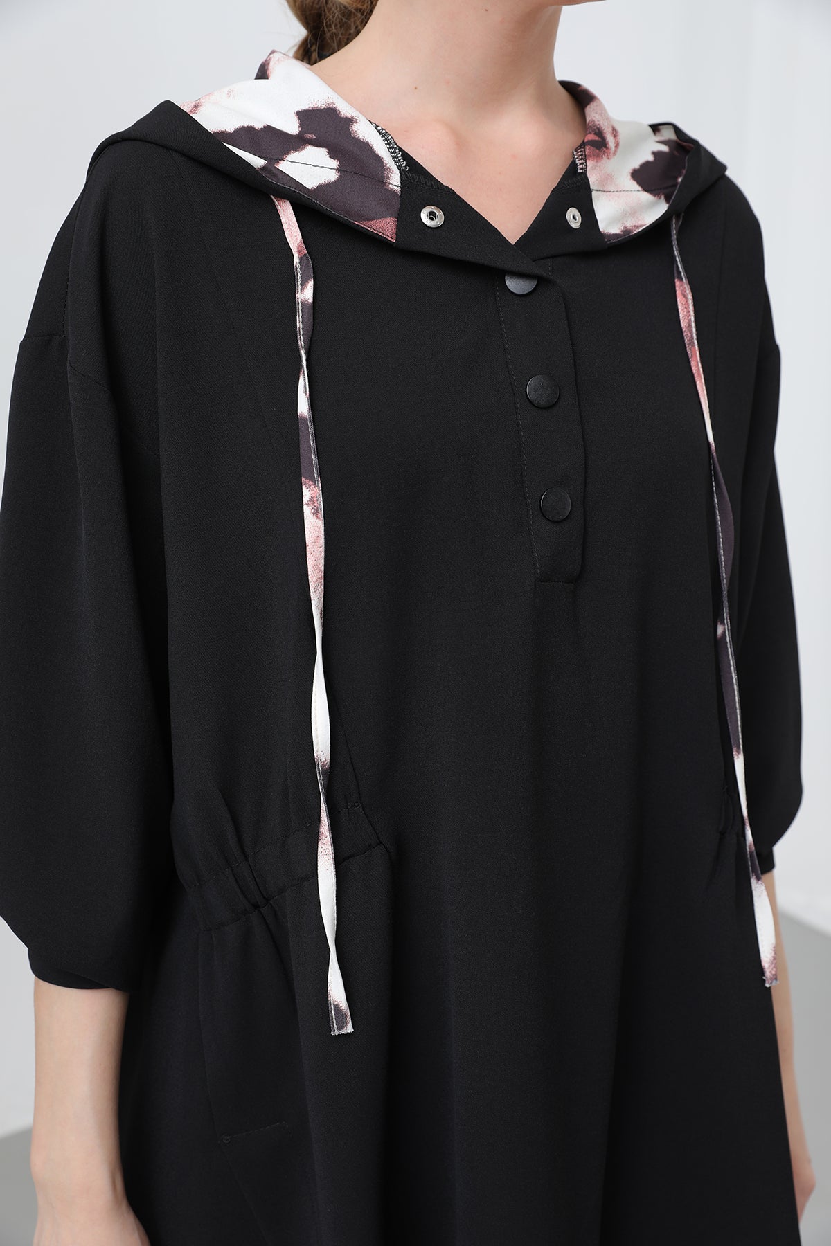 Kadın Beli Büzgü Detaylı Kapüşonlu Tunik - 10666TUN