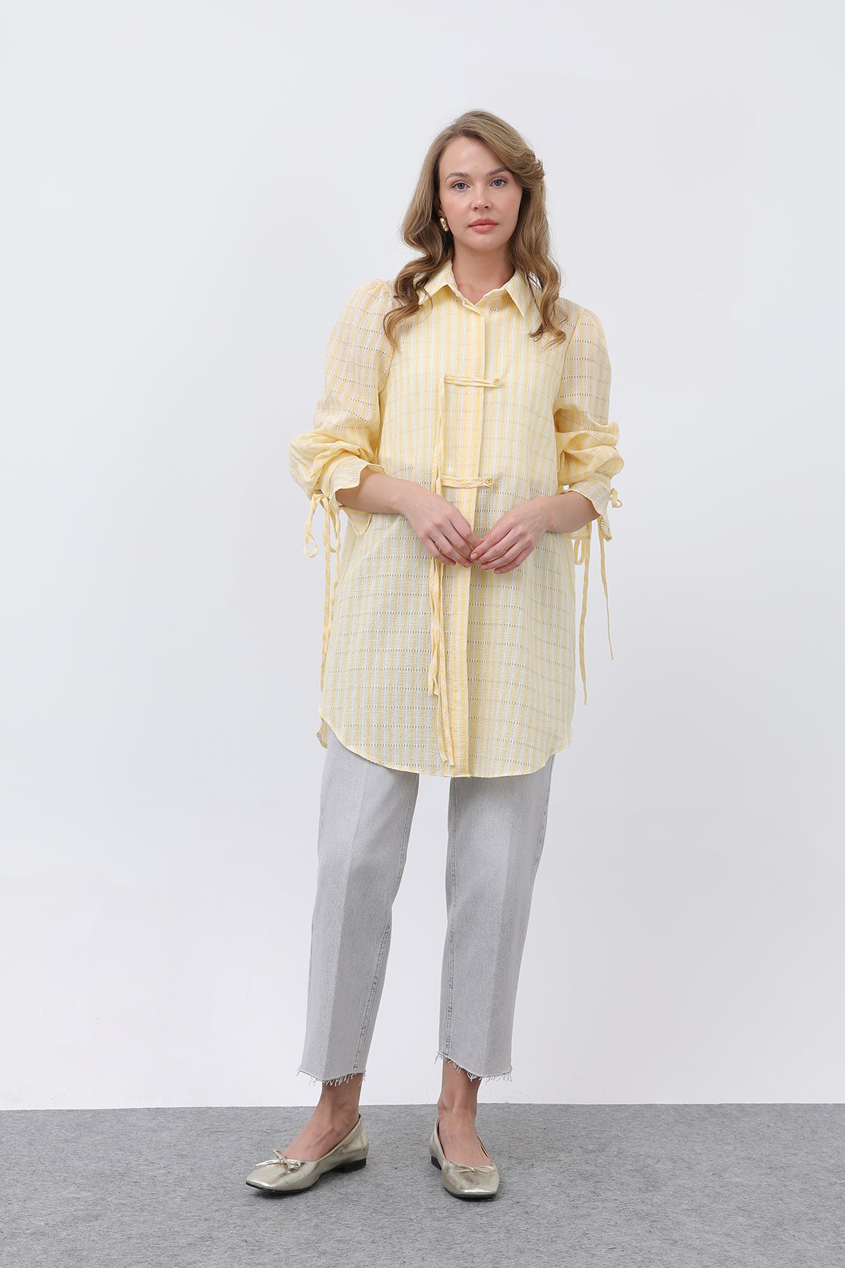 Kadın Önü Düğme Detaylı Gömlek - 10680GML - YELLOW