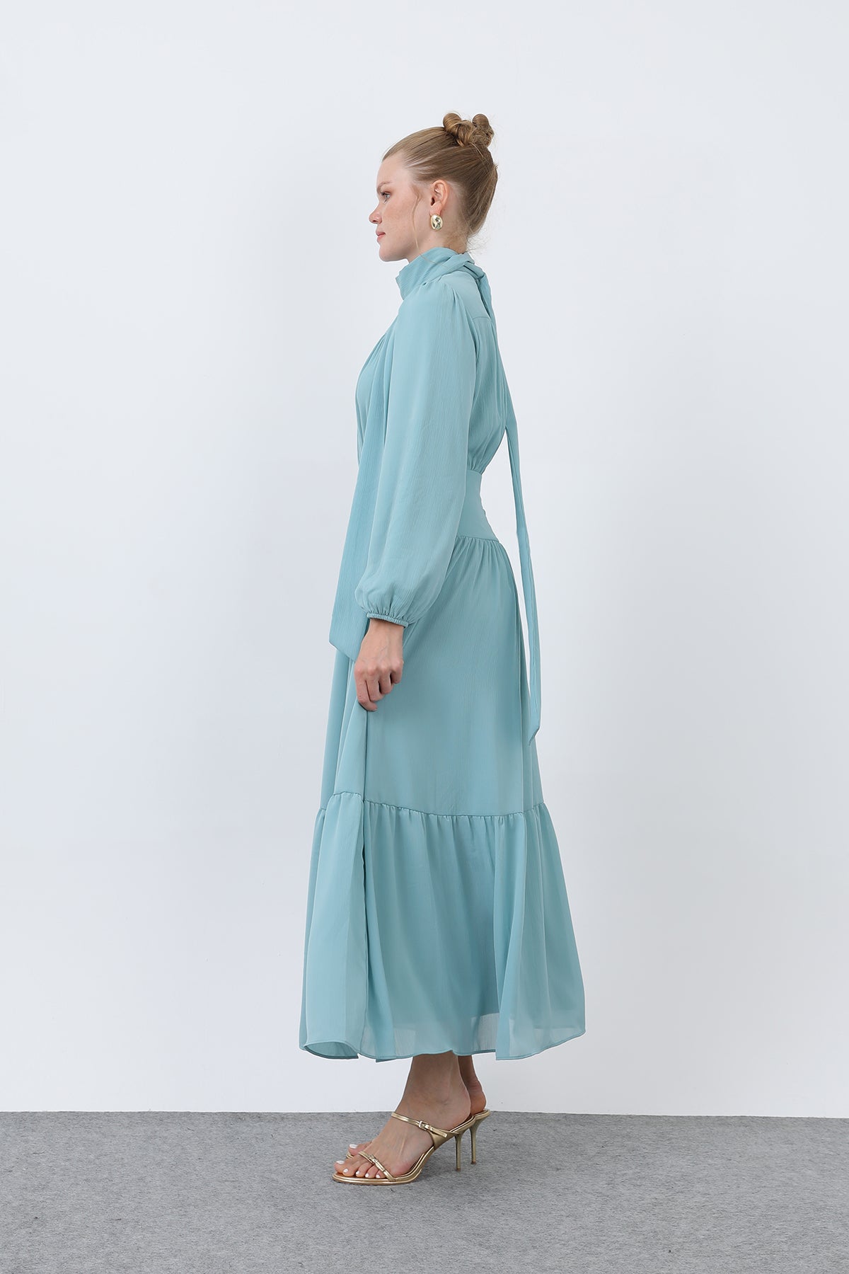 Kadın Drape Detaylı Yüksek Yaka Elbise - 12613ELB
