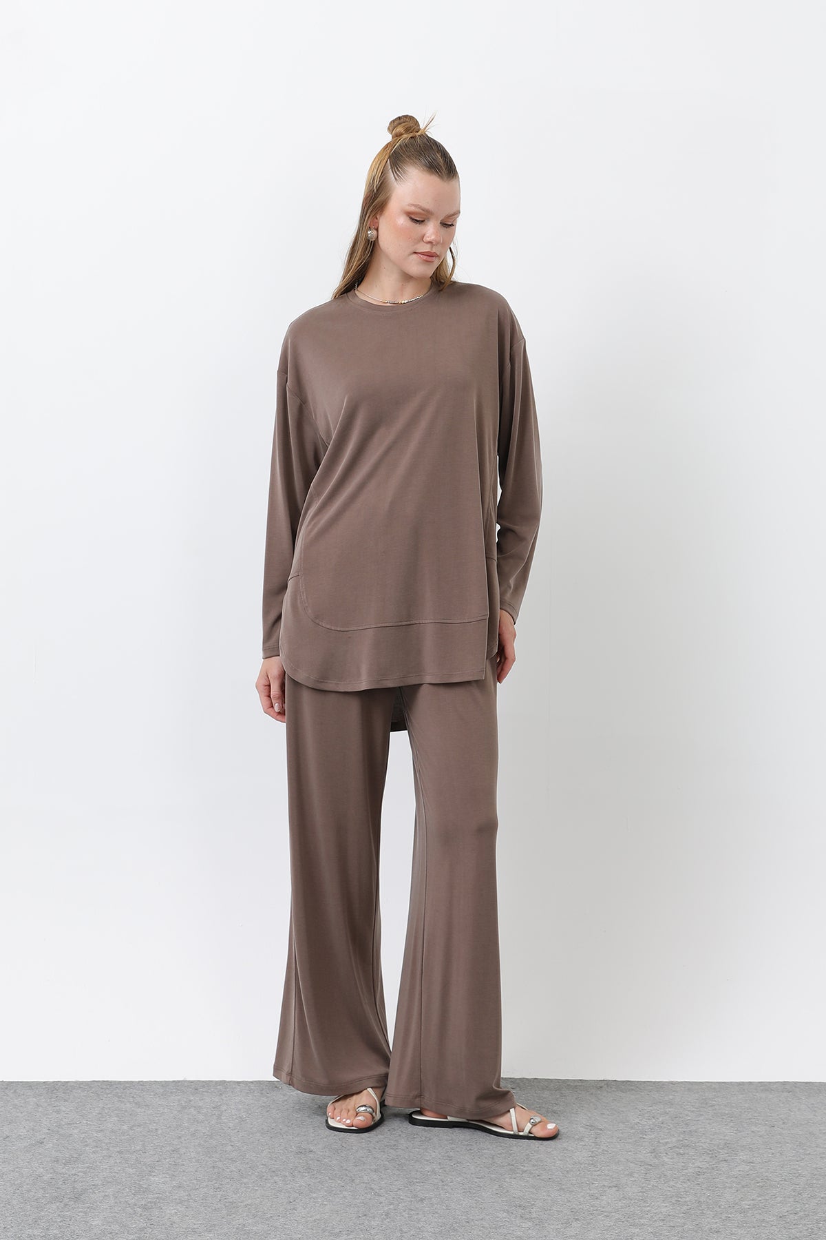 Kadın Önü Dikiş Detaylı Pantolonlu Takım - 14344TKS - BEIGE