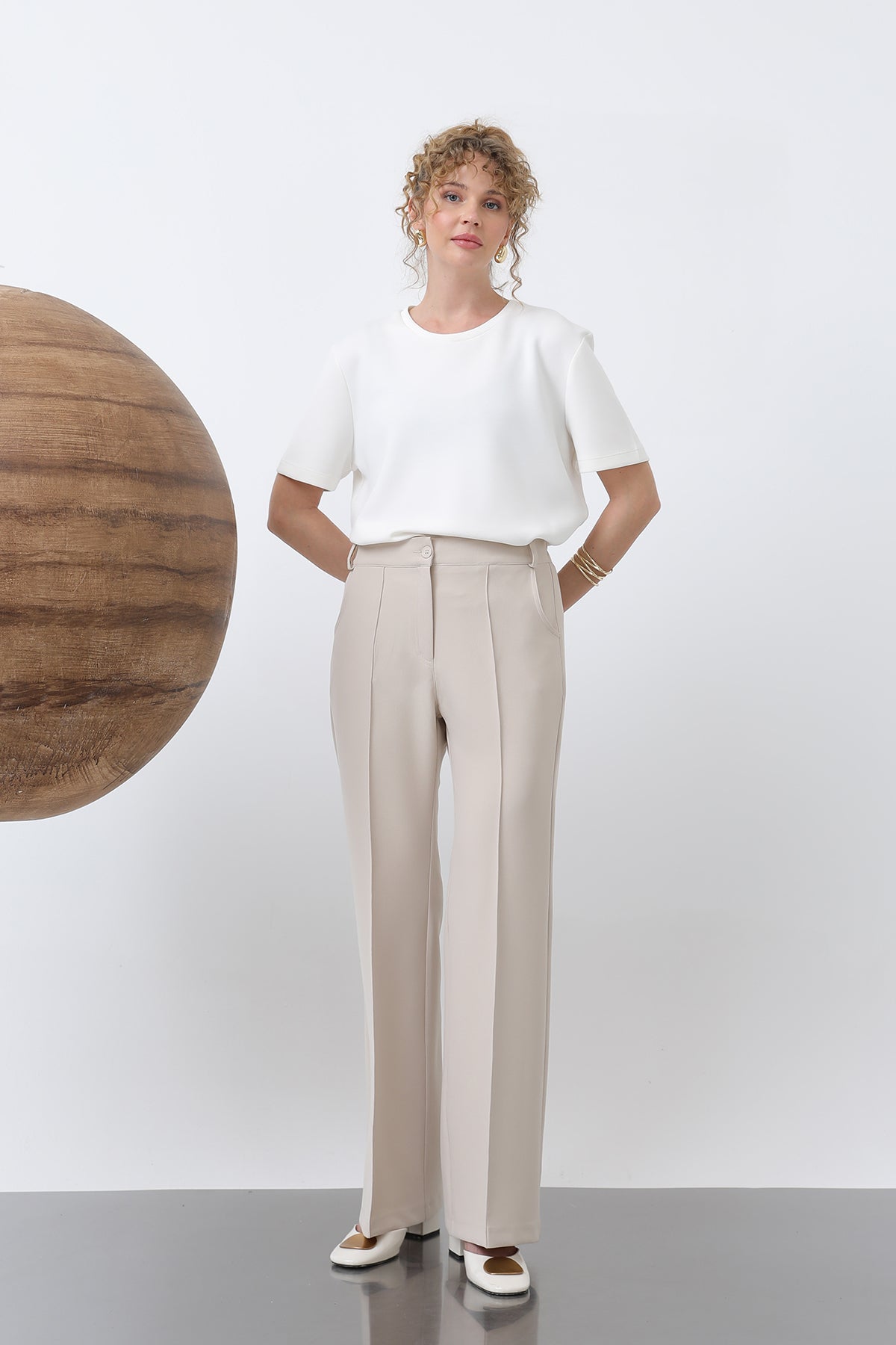 Kadın Nervür Dikişli Pantolon - 18226PNT - BEIGE