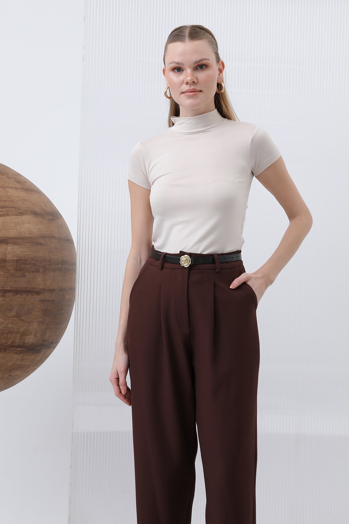 Kadın Pileli Pantolon - 18227PNT - BROWN