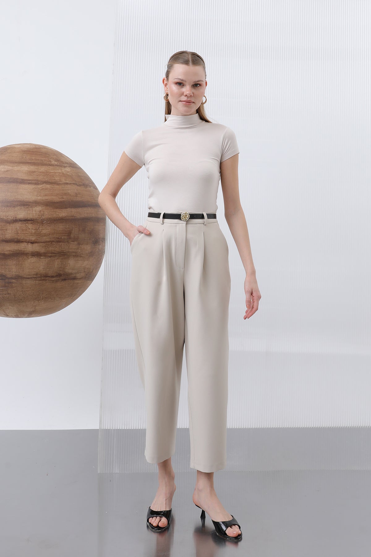 Kadın Pileli Pantolon - 18227PNT - BEIGE