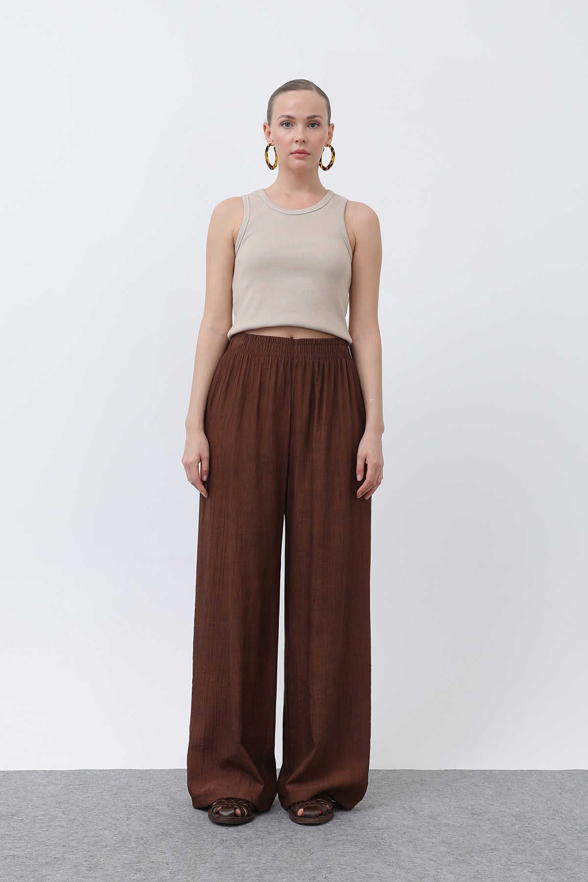 Kadın Beli Lastikli Bol Pantolon - 18238PNT