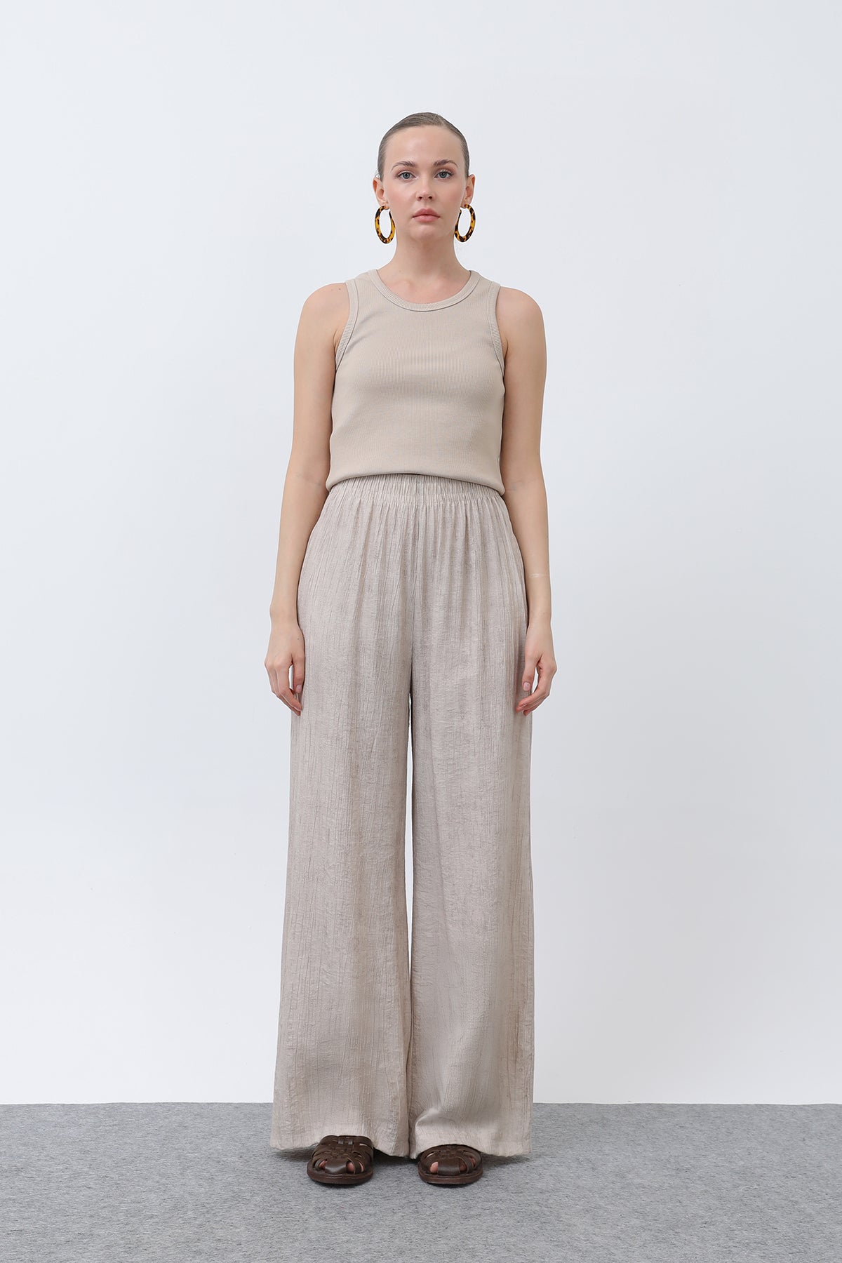 Kadın Beli Lastikli Bol Pantolon - 18238PNT