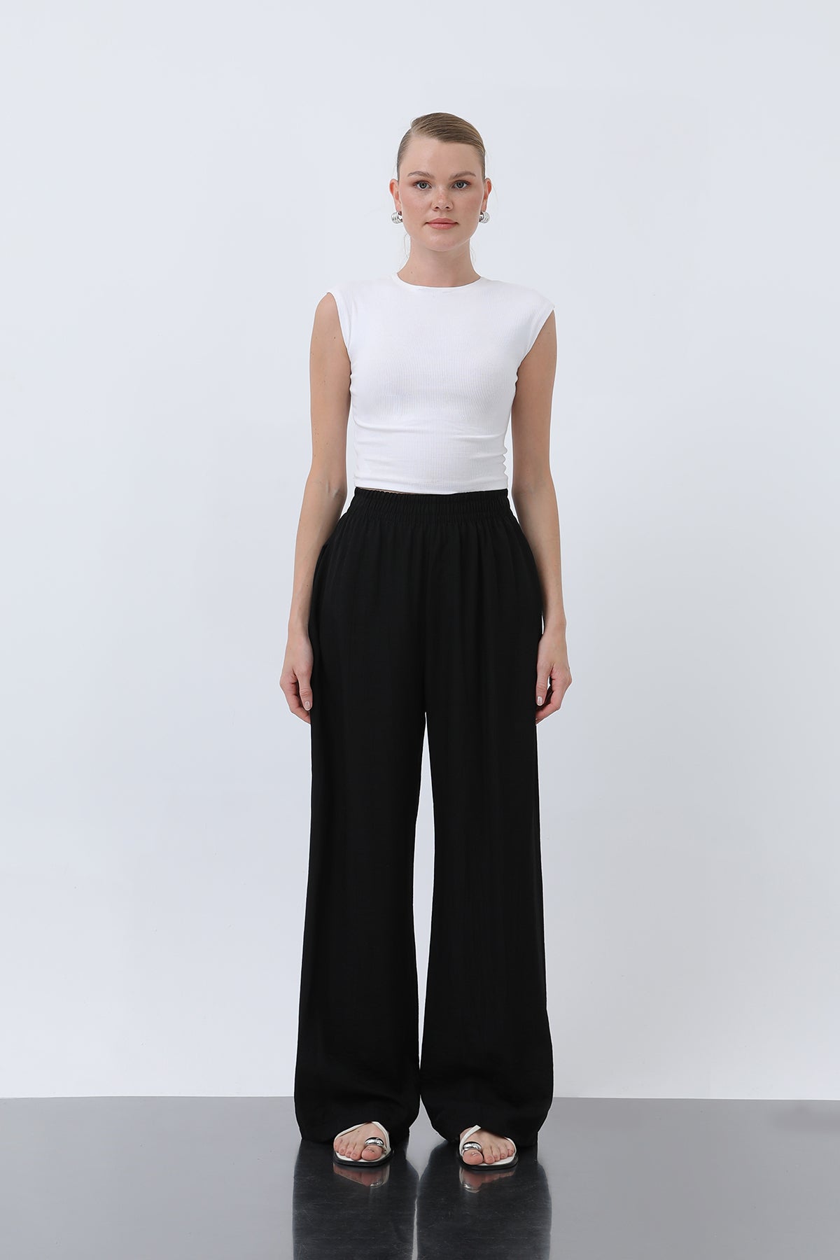 Kadın Beli Lastikli Bol Pantolon - 18239PNT