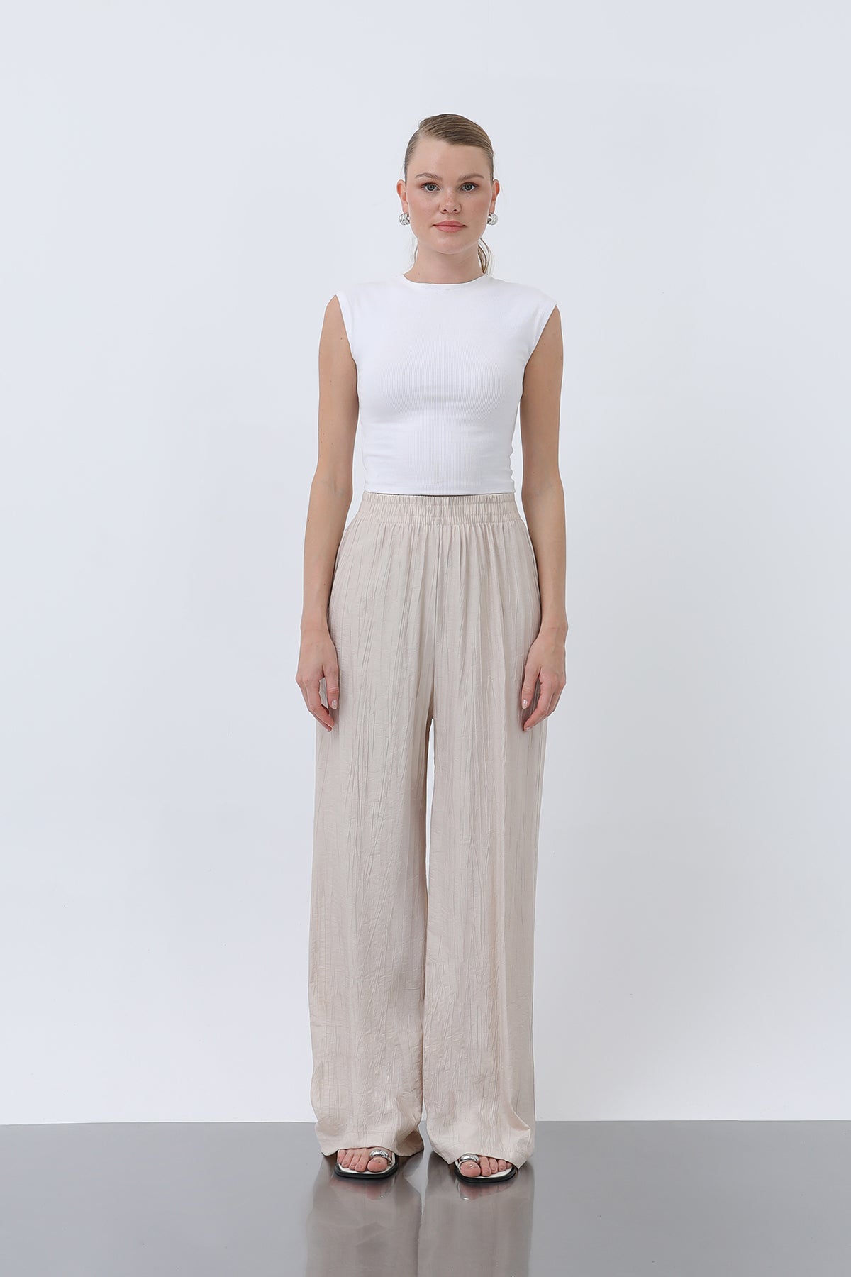 Kadın Beli Lastikli Bol Pantolon - 18239PNT