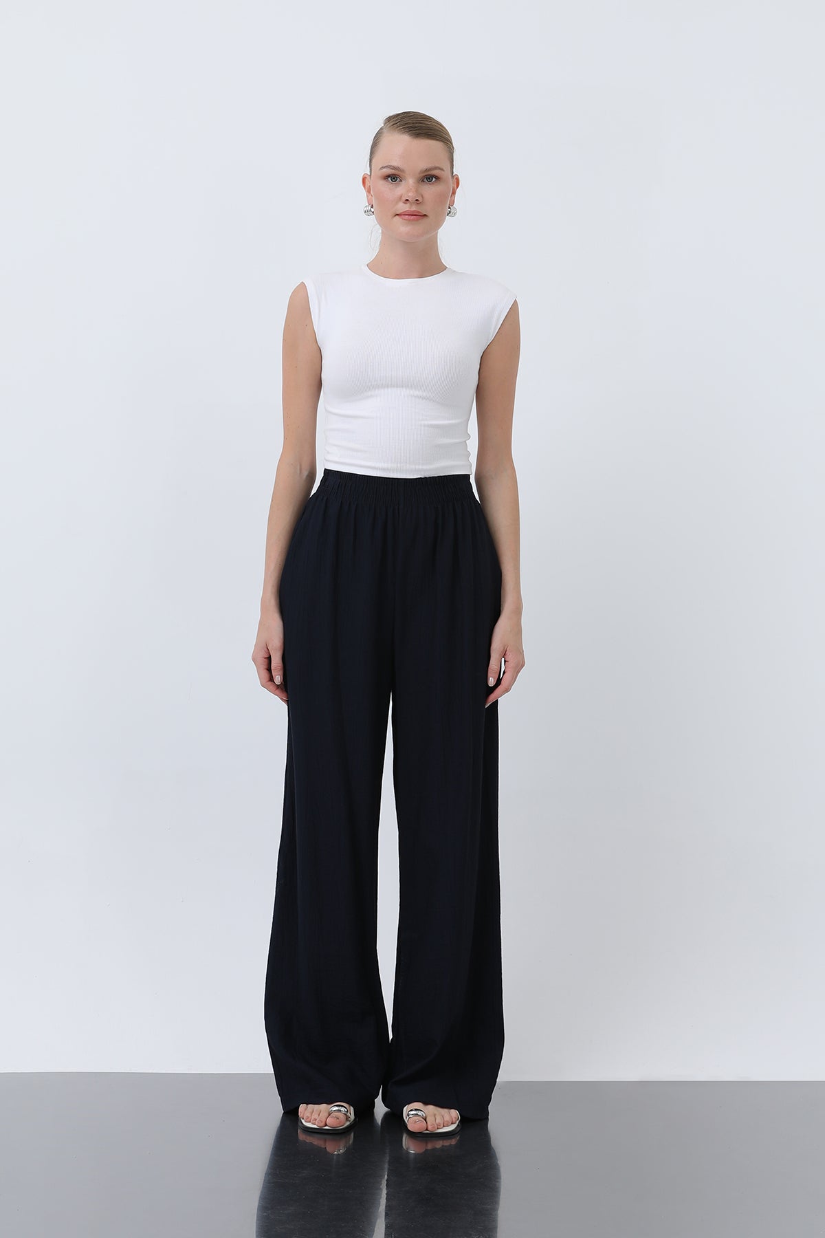 Kadın Beli Lastikli Bol Pantolon - 18239PNT