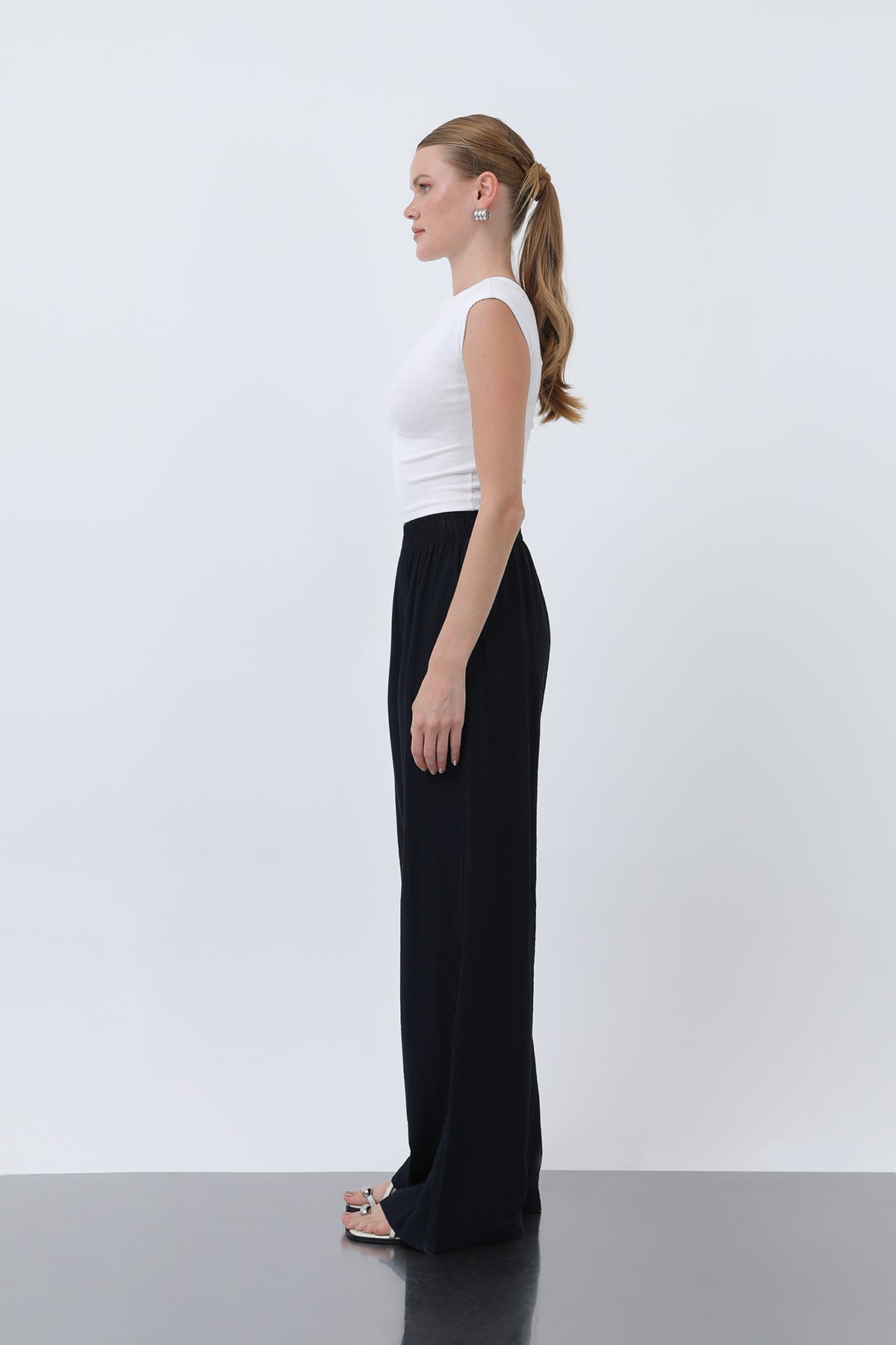 Kadın Beli Lastikli Bol Pantolon - 18239PNT