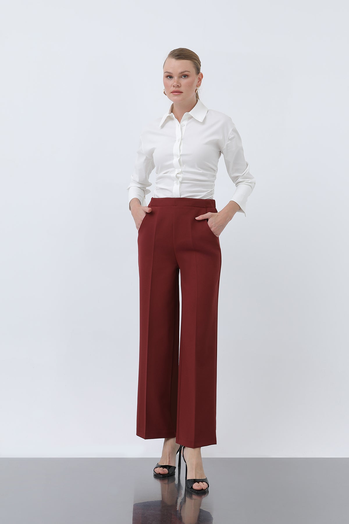 Kadın Düz Kesim Pantolon - 18243PNT - BURGUNDY