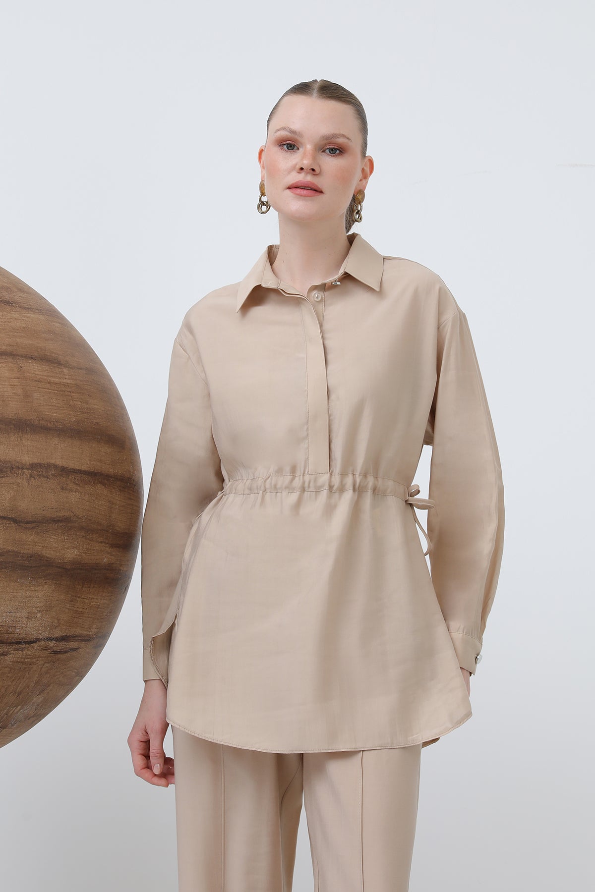 Kadın Beli Büzgülü Gizli Patlı Pantolonlu Takım - 20610TKS