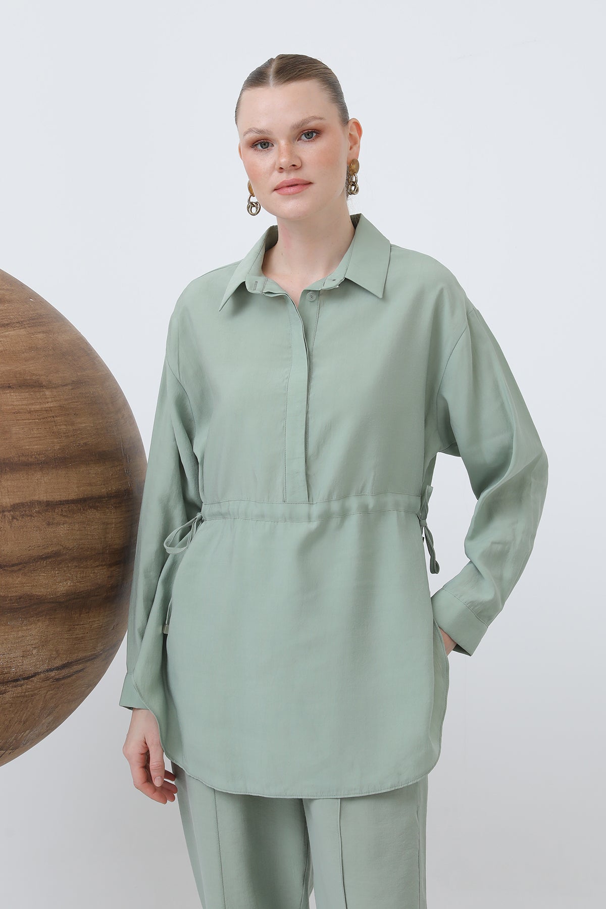 Kadın Beli Büzgülü Gizli Patlı Pantolonlu Takım - 20610TKS