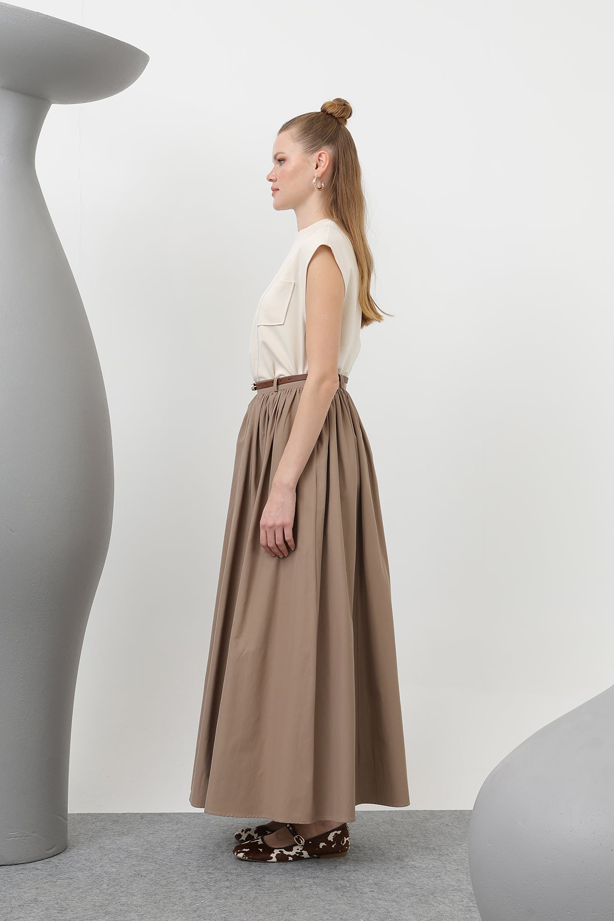 Women's Belted Long Skirt - 20611ETK